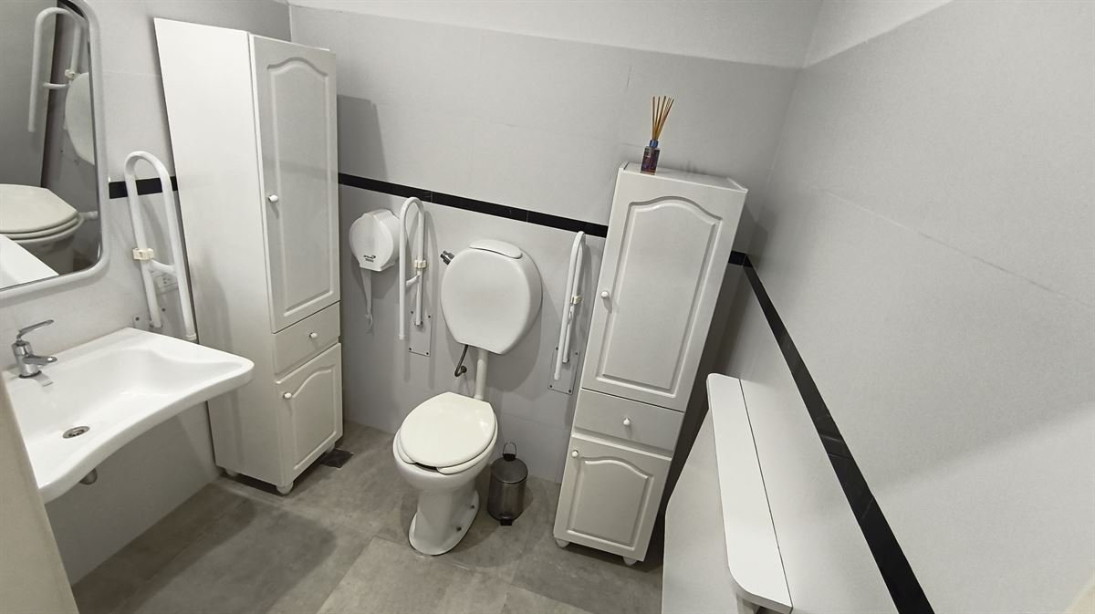 Baño adaptado para personas con movilidad reducida, con barras de apoyo